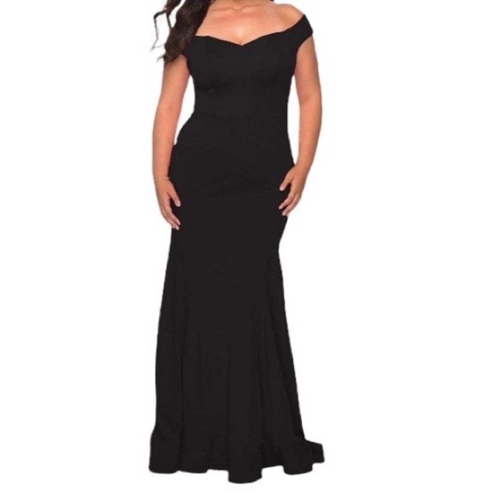 La Femme Off The Shoulder Jersey Fit & Flare Gown Prom Dress Size 14W Black - Picture 1 of 12